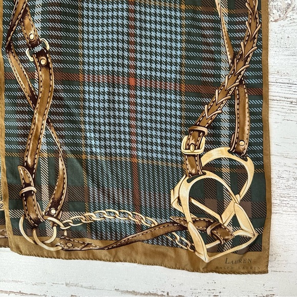 LAUREN RALPH LAUREN Houndstooth Plaid Equestrian Horse Bridal Silk Scarf - Picture 2 of 6